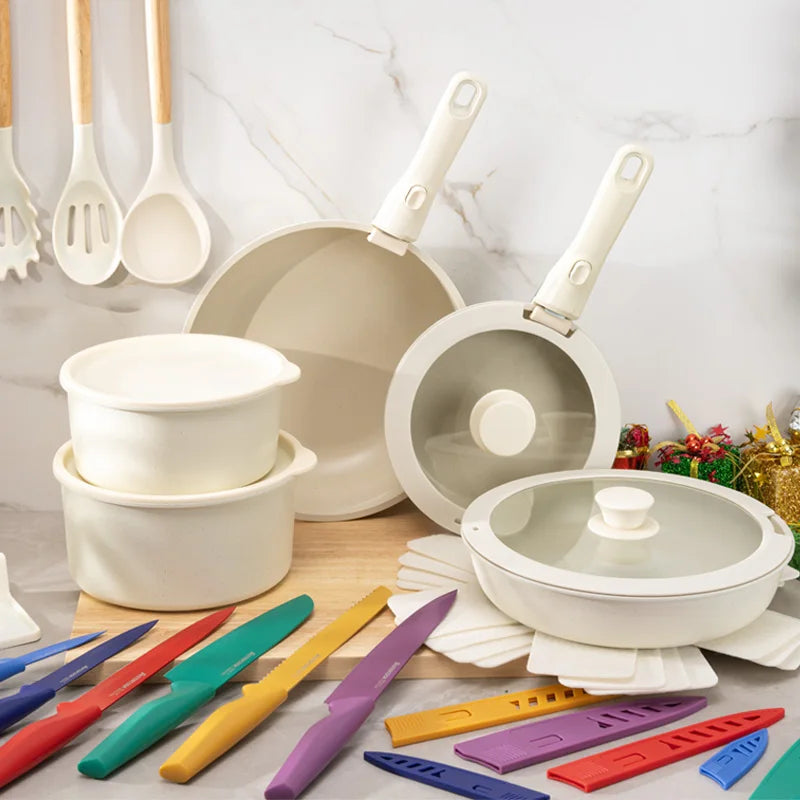 33PCS Ceramic Cookware Set with Removable Handles