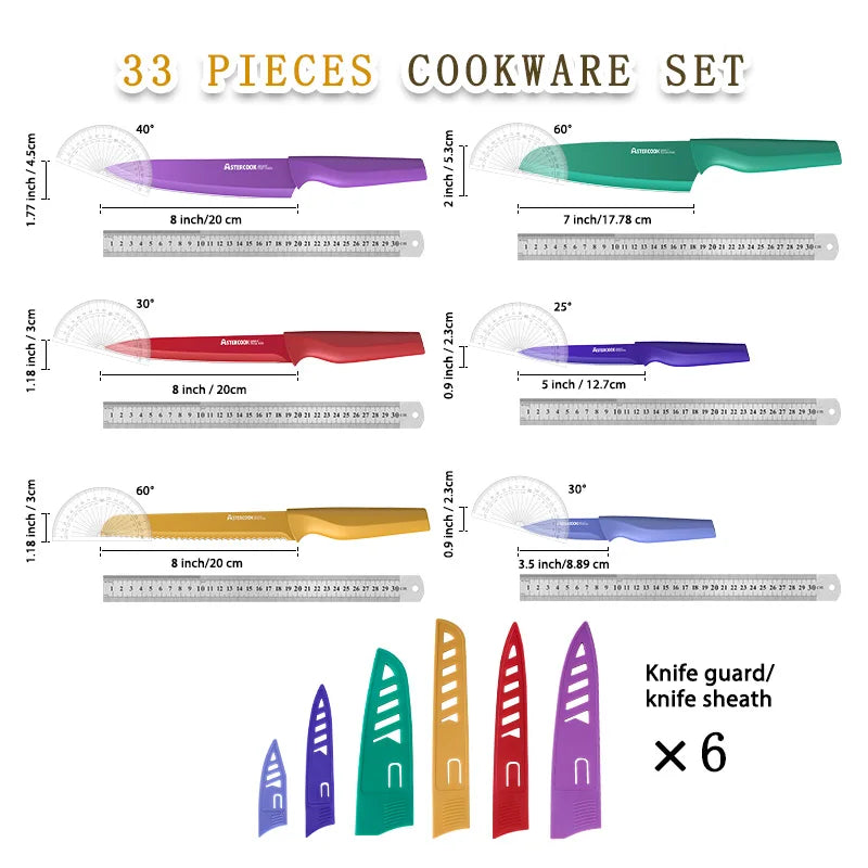 33PCS Ceramic Cookware Set with Removable Handles