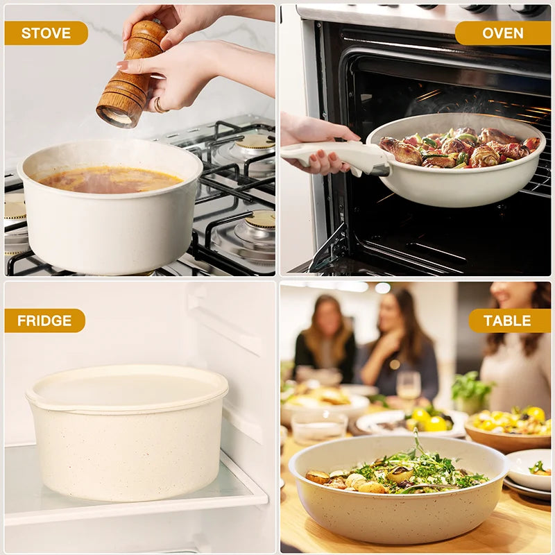33PCS Ceramic Cookware Set with Removable Handles