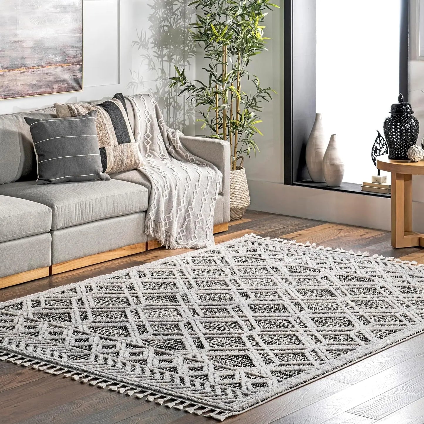9'x12' Light Grey Moroccan Tassel Area Rug