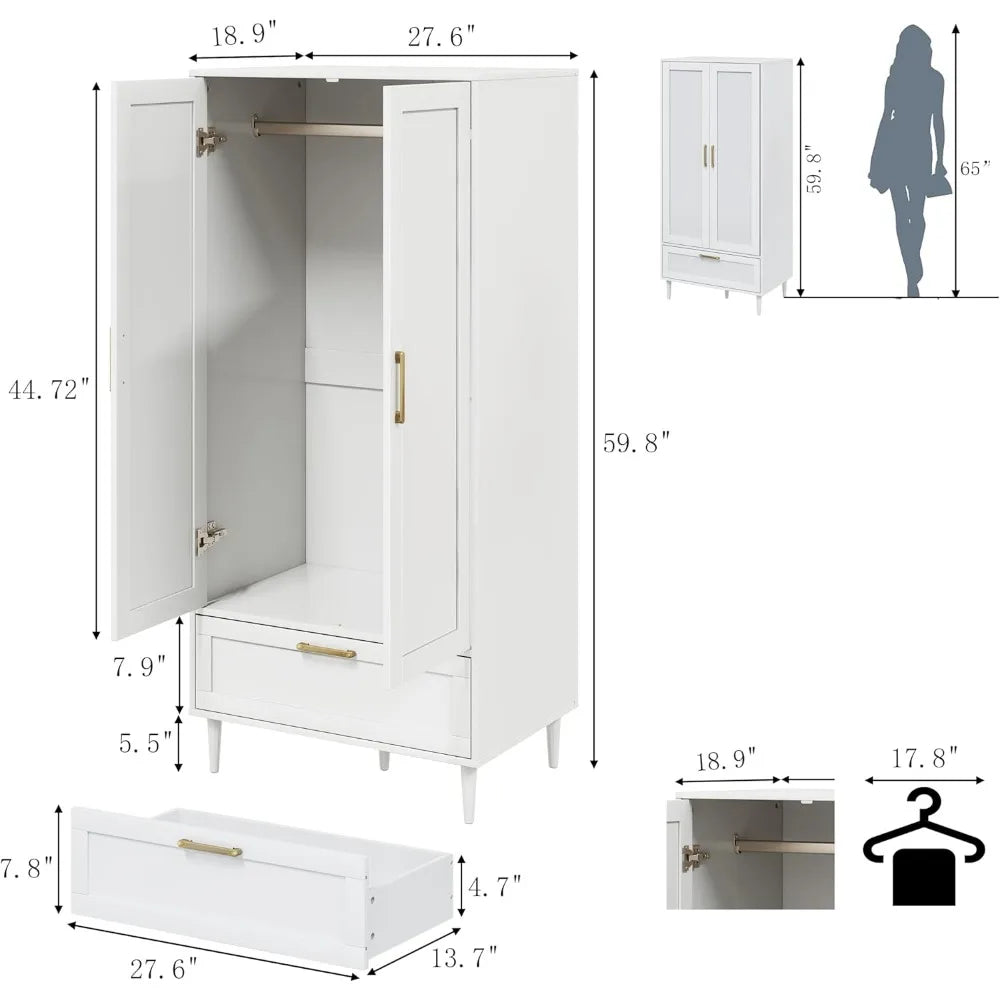 60" Wardrobe Closet with Hanging Rod