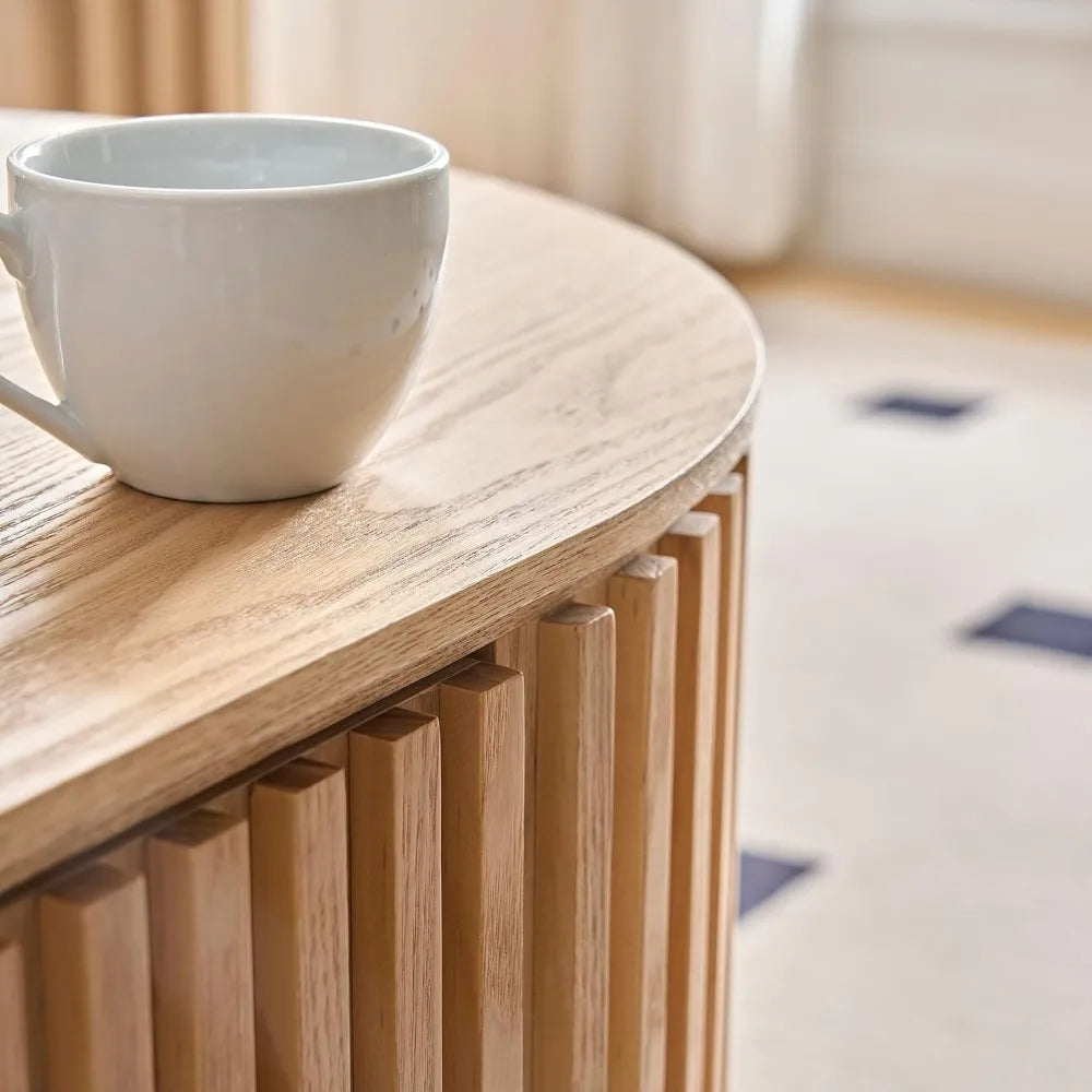 52"W Modern Fluted Drum Coffee Table with Drawer