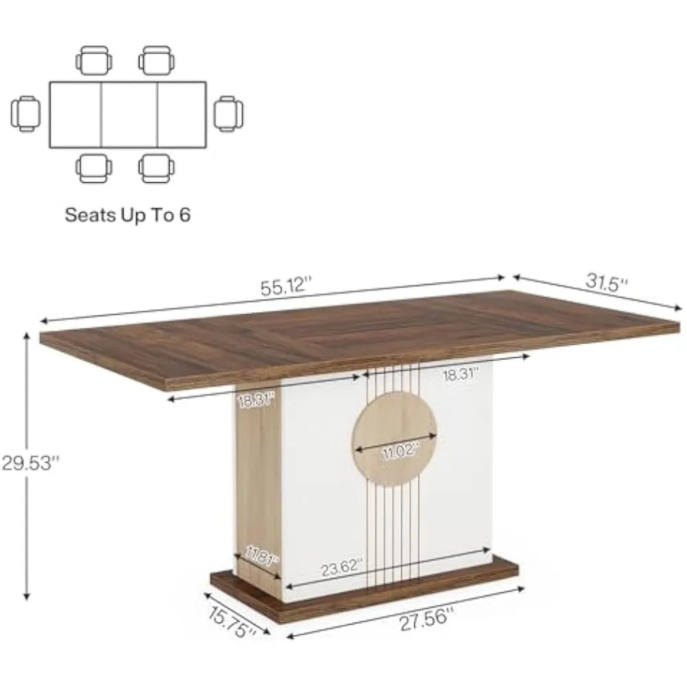 55" Oak Dining Table for 4 to 6 People