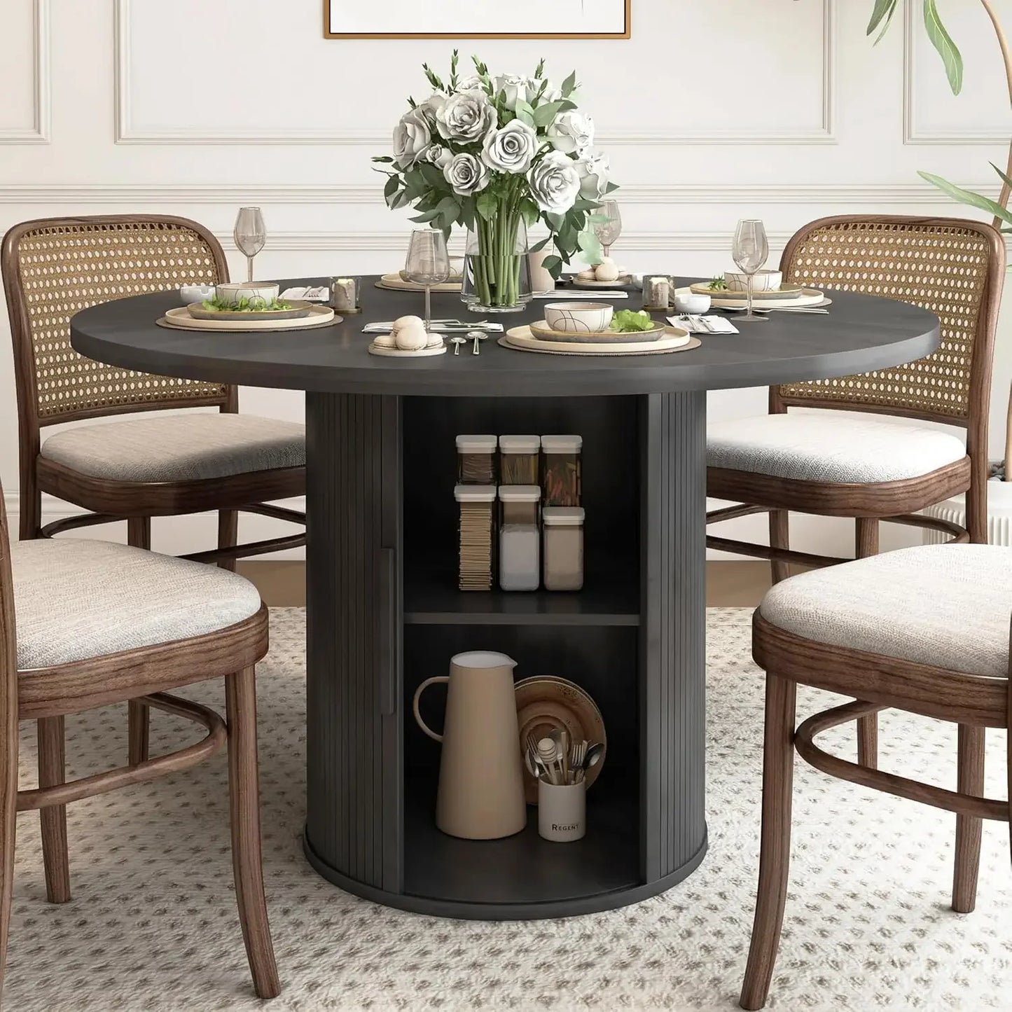 47" Round Modern Farmhouse Dining Table for 4