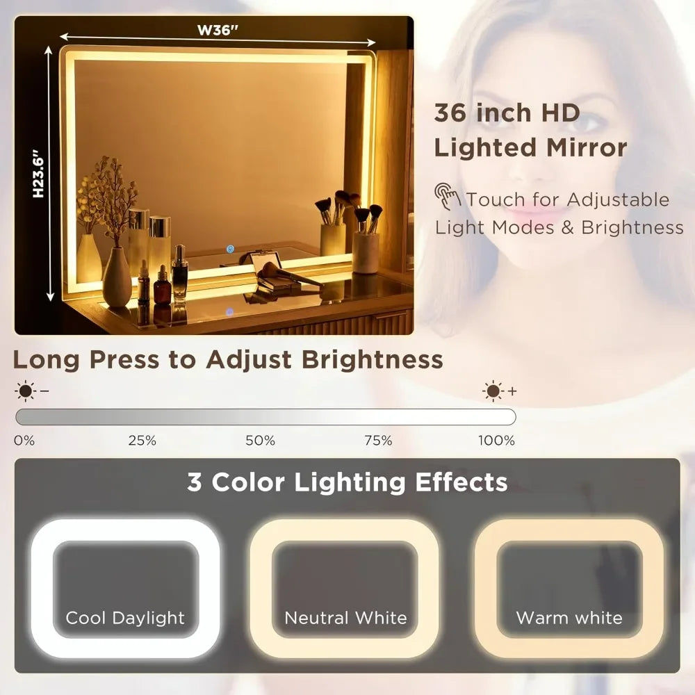 Makeup Vanity Desk with 36" Mirror and Lights,