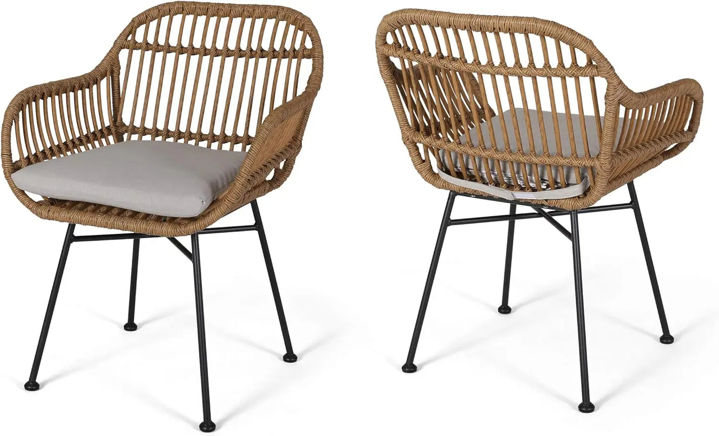 2 Indoor Woven Faux Rattan Chairs with Cushions
