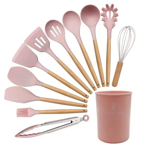 12 Silicone Kitchen Utensils With Wood Handle