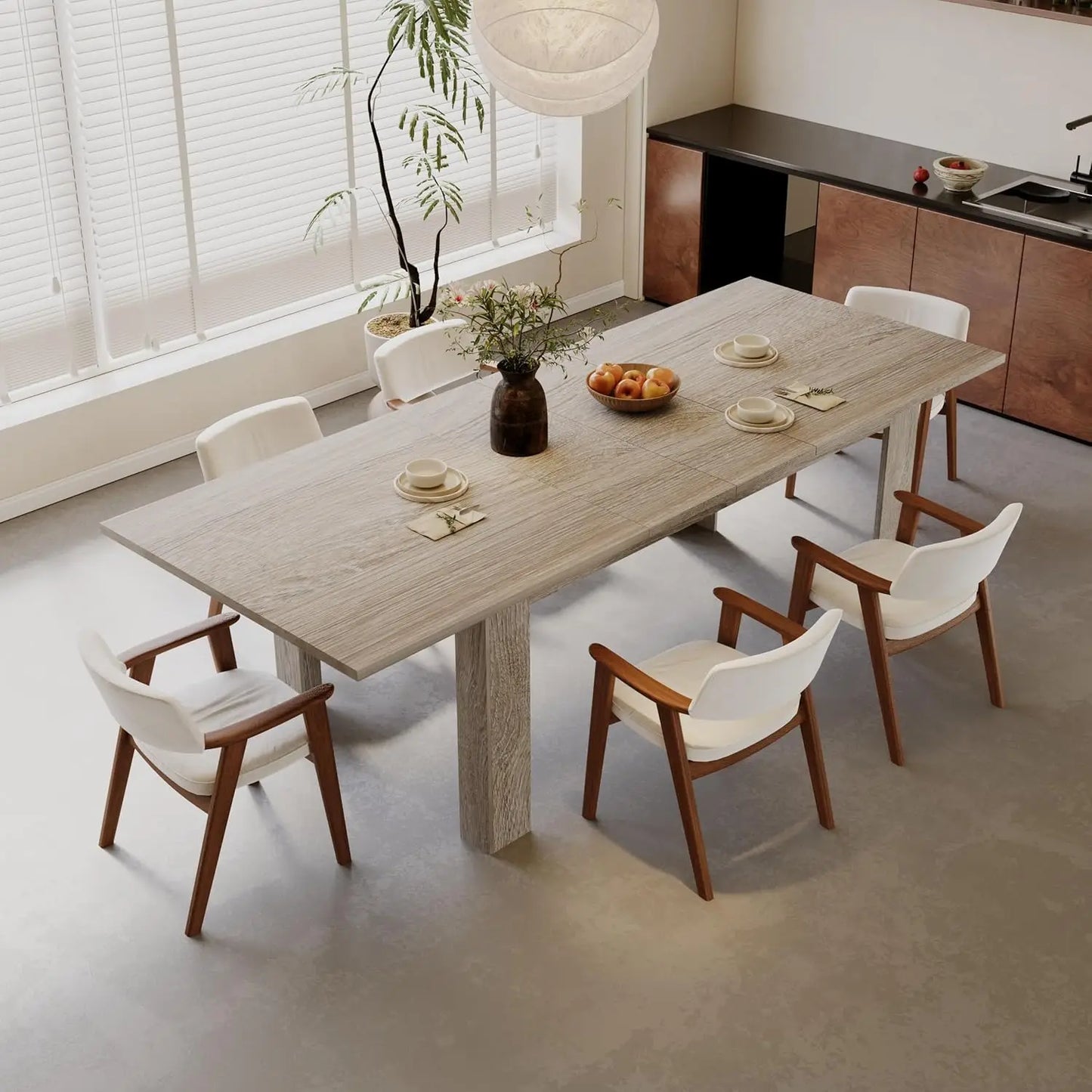 Expandable Wooden Dining Table for 6-8 People