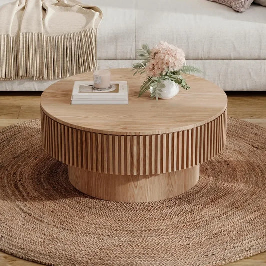 32" Modern Round Veneered Coffee Table with Storage