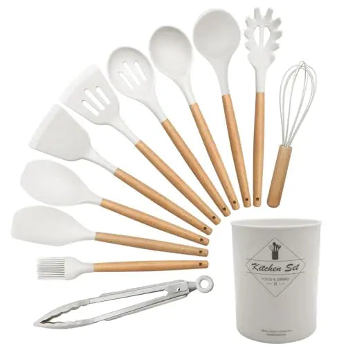 12 Silicone Kitchen Utensils With Wood Handle