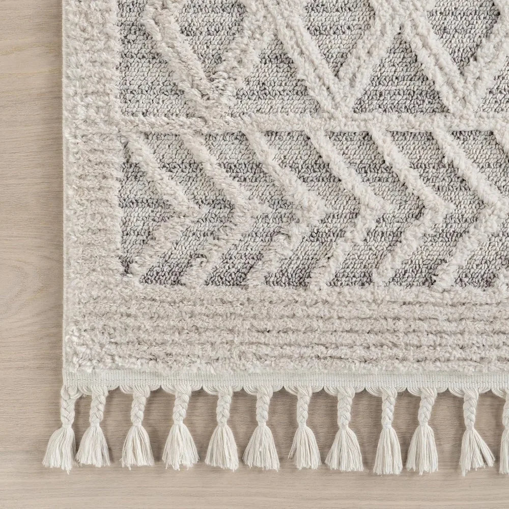 9'x12' Light Grey Moroccan Tassel Area Rug
