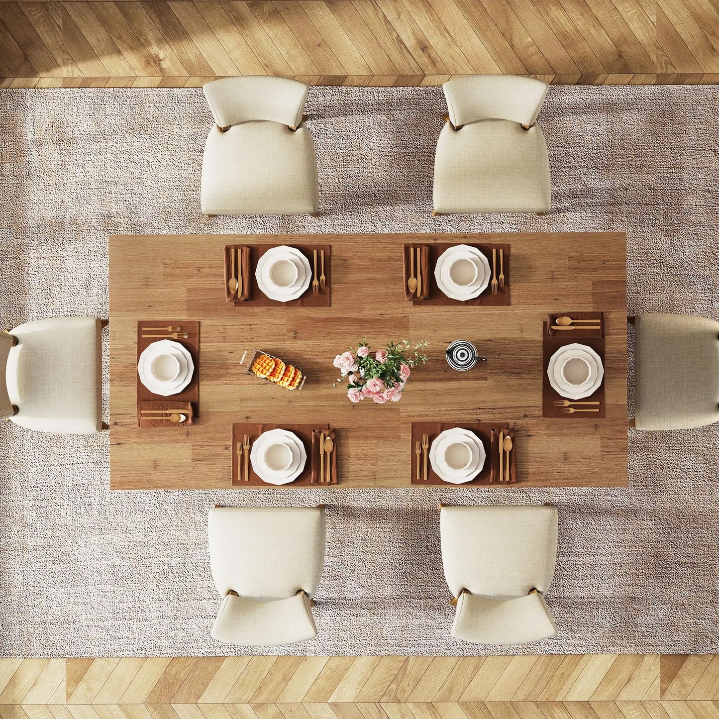 63" Rectangular Farmhouse Dining Table for 4-6