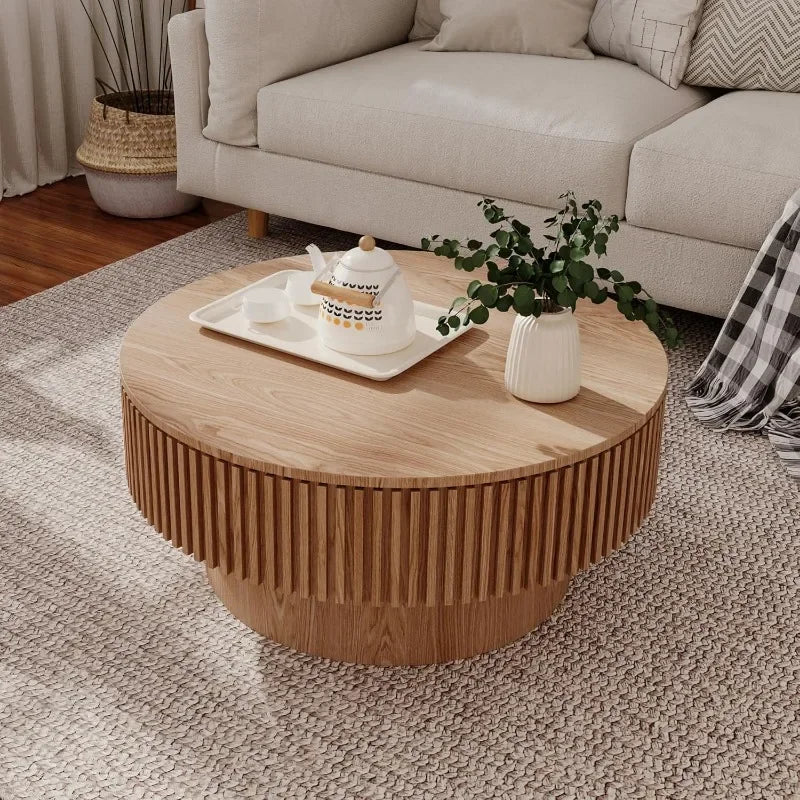 32" Modern Round Veneered Coffee Table with Storage