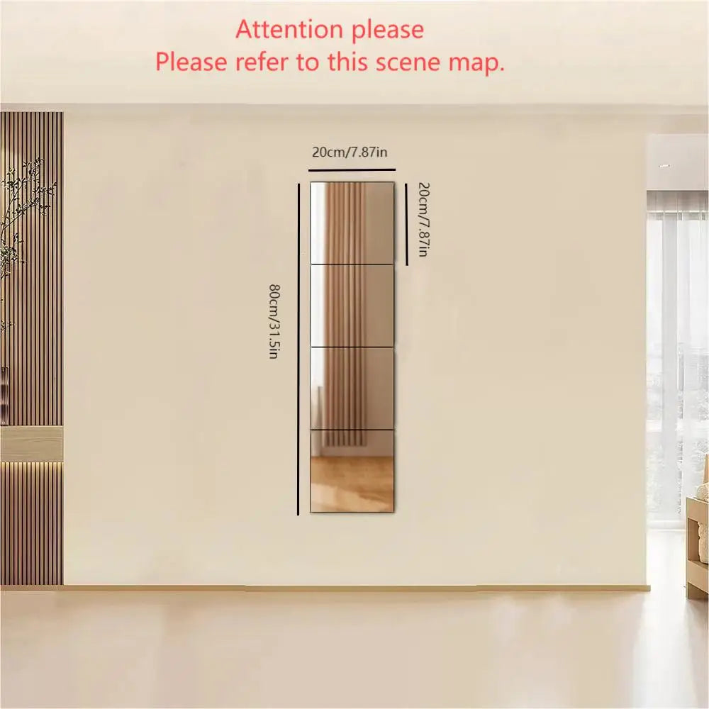 4pc 20*20cm Mirror Wall Sticker Acrylic Decal