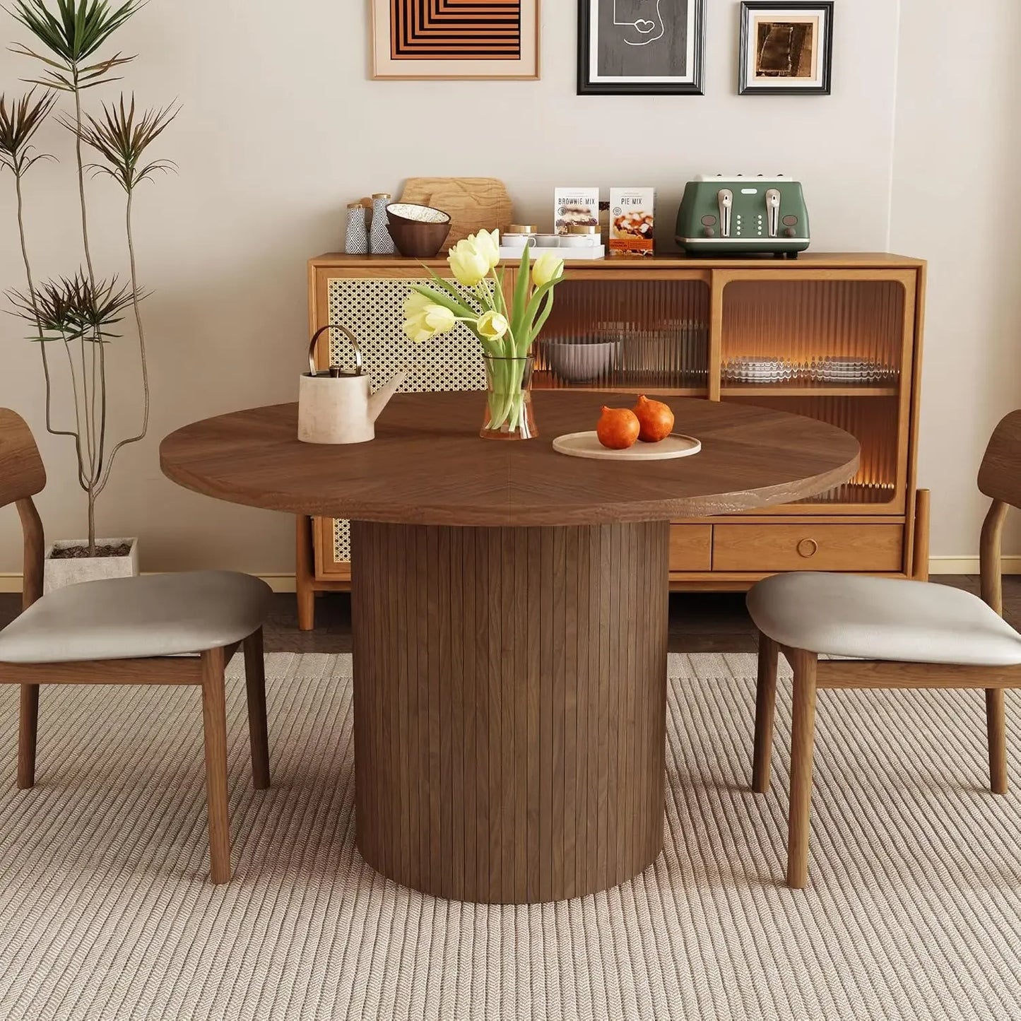 47" Round Modern Farmhouse Dining Table for 4
