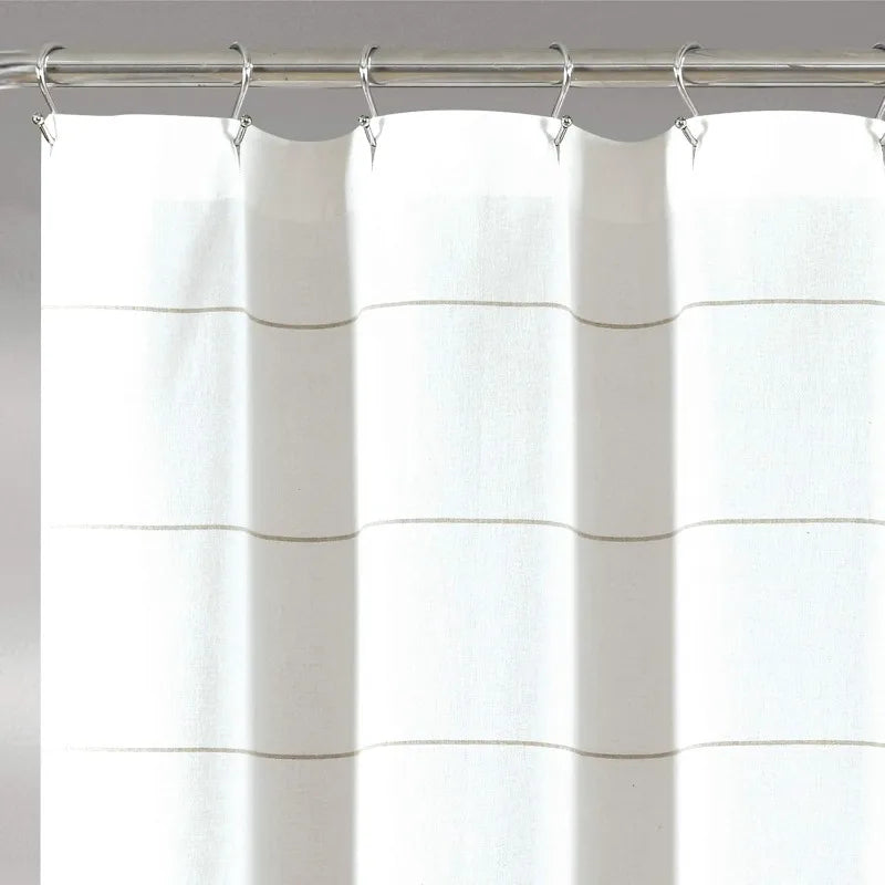 White Woven Cotton Shower Curtain with Tassels