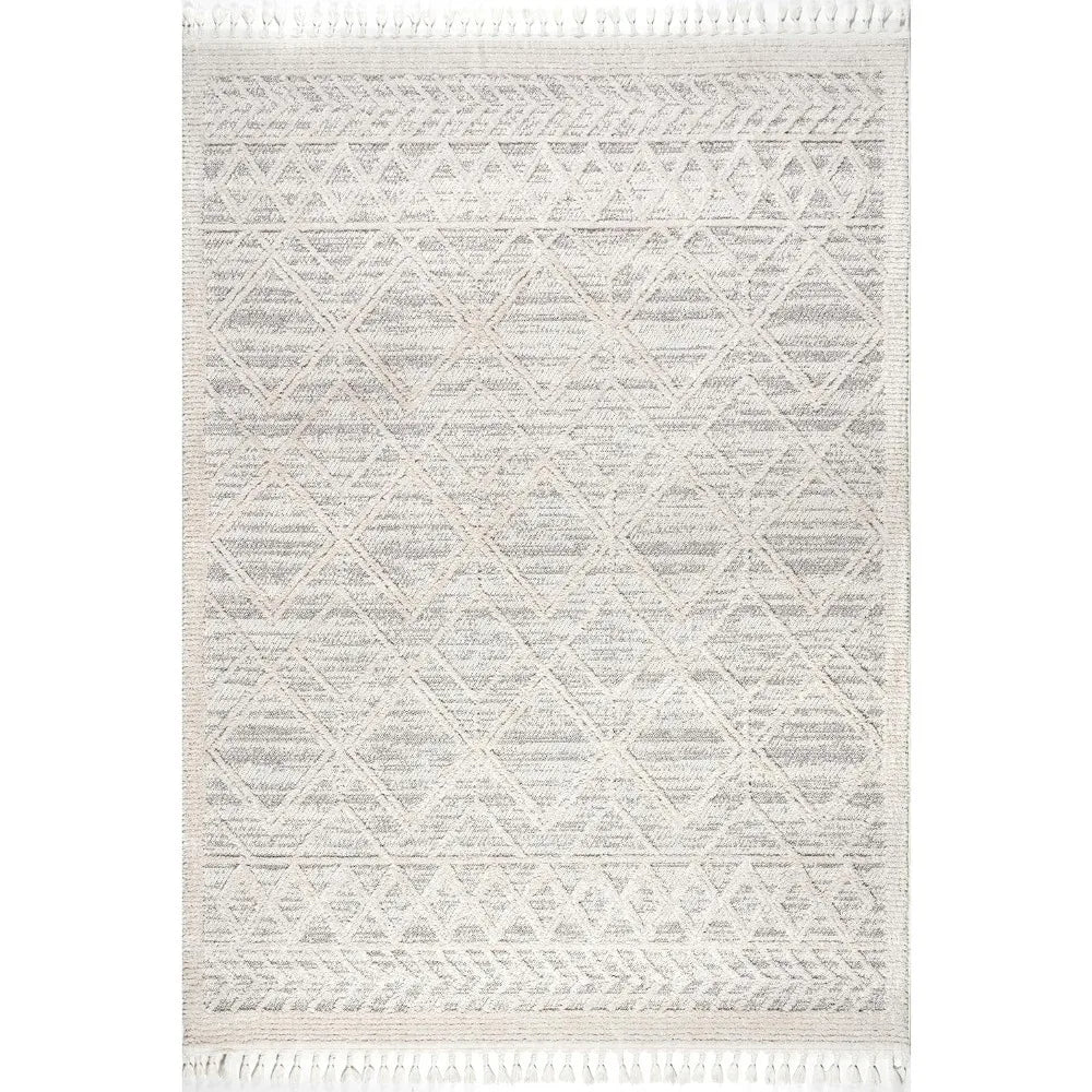 9'x12' Light Grey Moroccan Tassel Area Rug