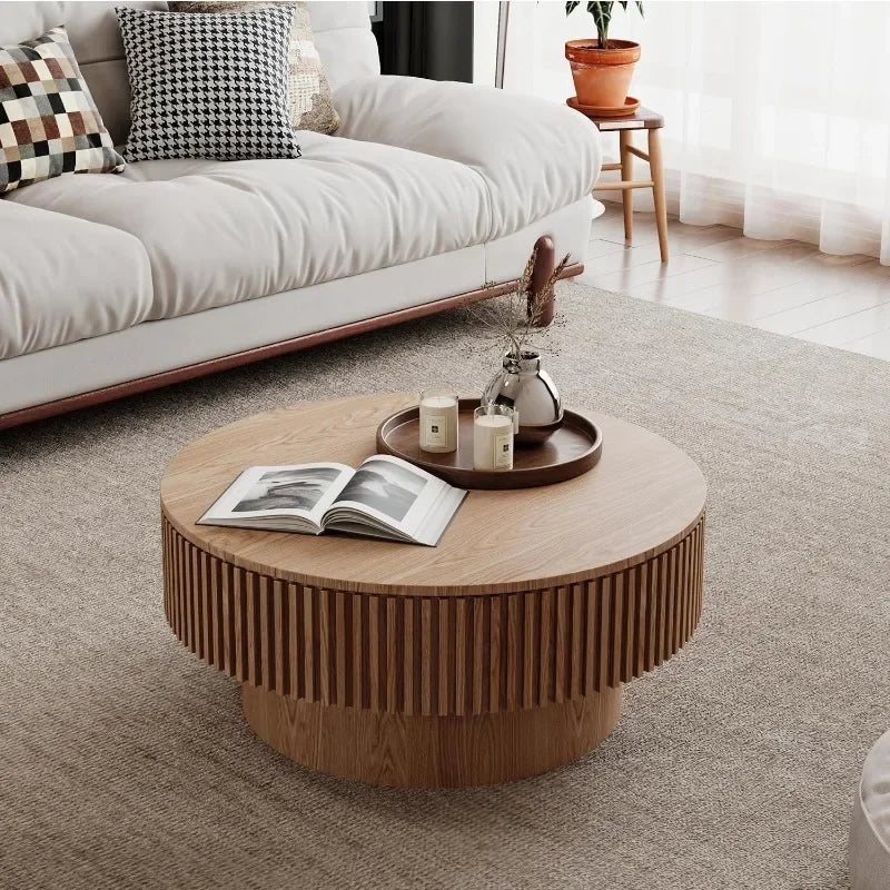32" Modern Round Veneered Coffee Table with Storage