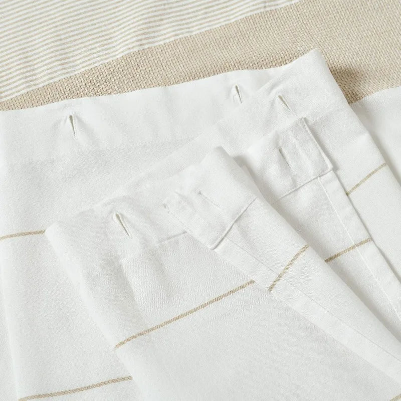 White Woven Cotton Shower Curtain with Tassels