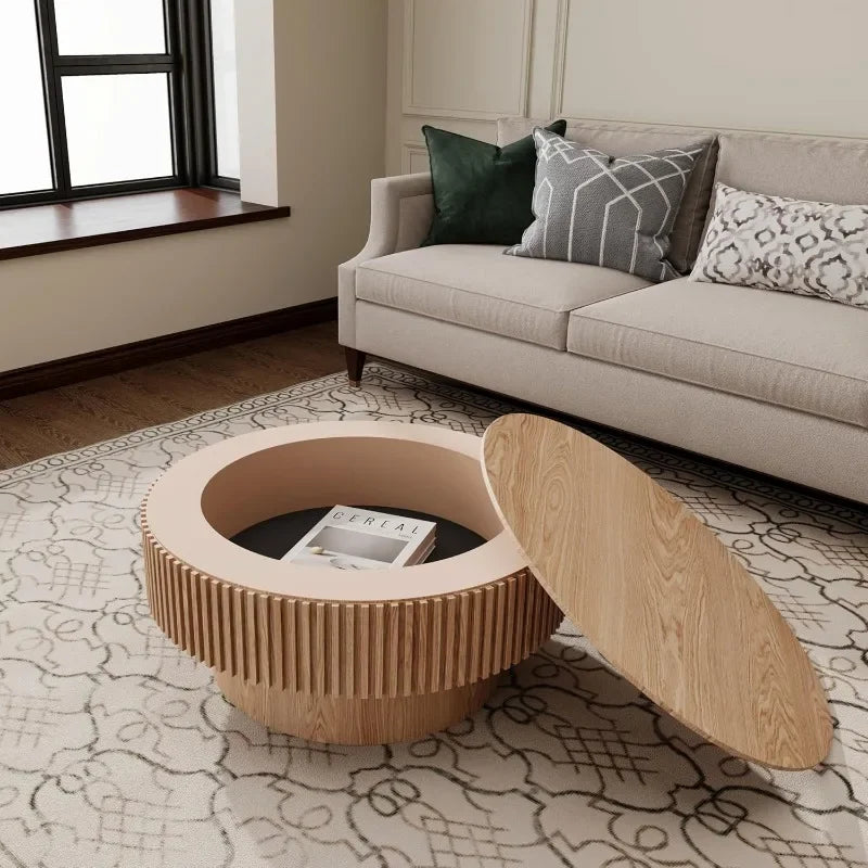 32" Modern Round Veneered Coffee Table with Storage