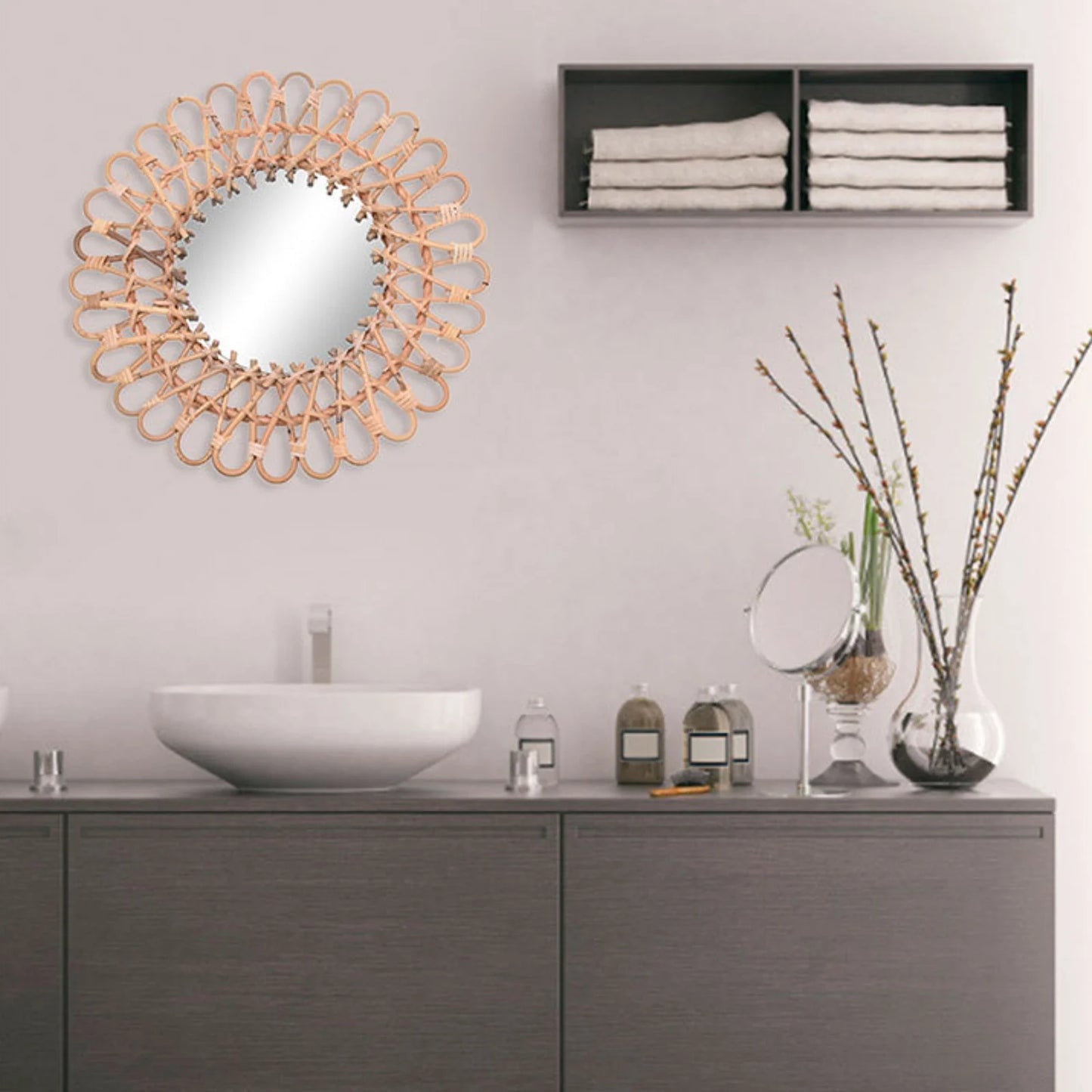 40cm Nordic Rattan Wicker Wall Hanging Mirror