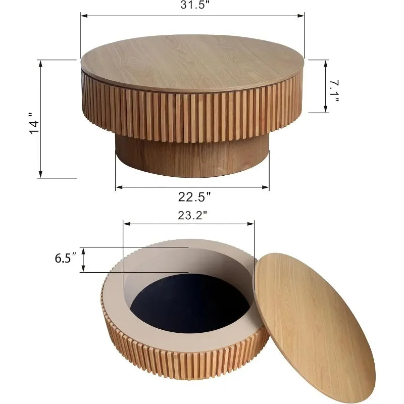 32" Modern Round Veneered Coffee Table with Storage