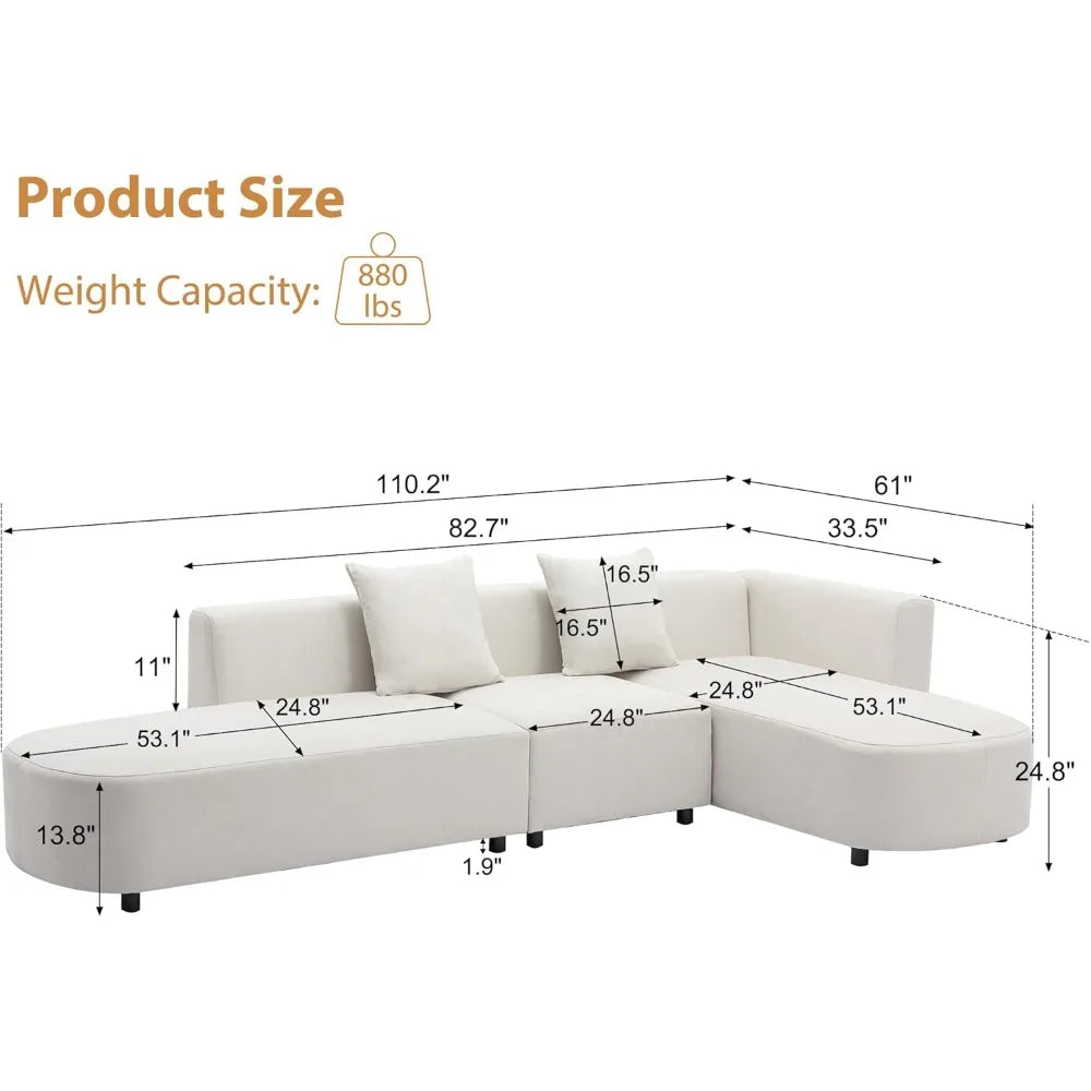 112" Upholstered Sectional Sofa Couch for Living Room