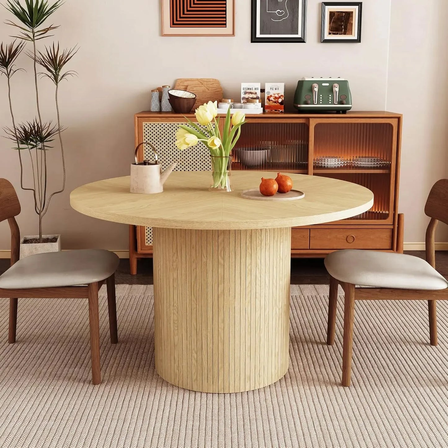 47" Round Modern Farmhouse Dining Table for 4