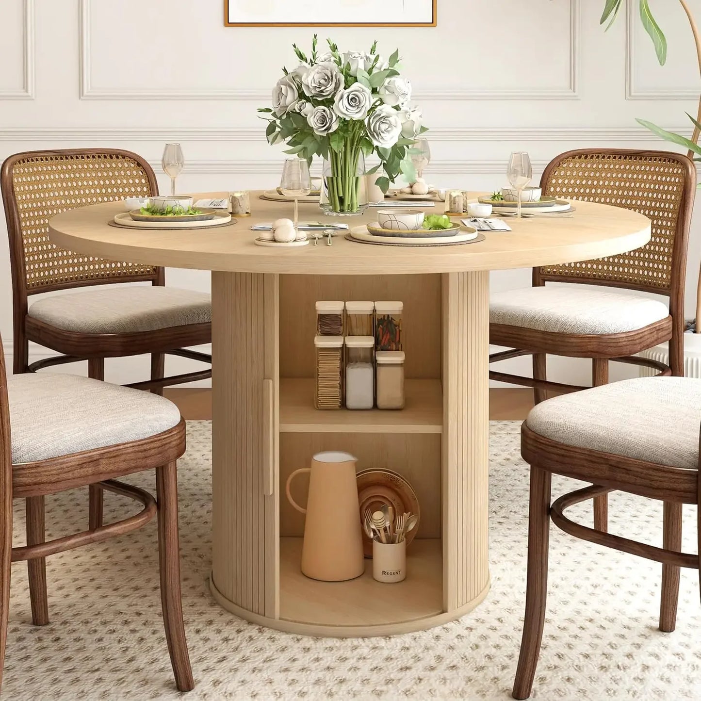 47" Round Modern Farmhouse Dining Table for 4