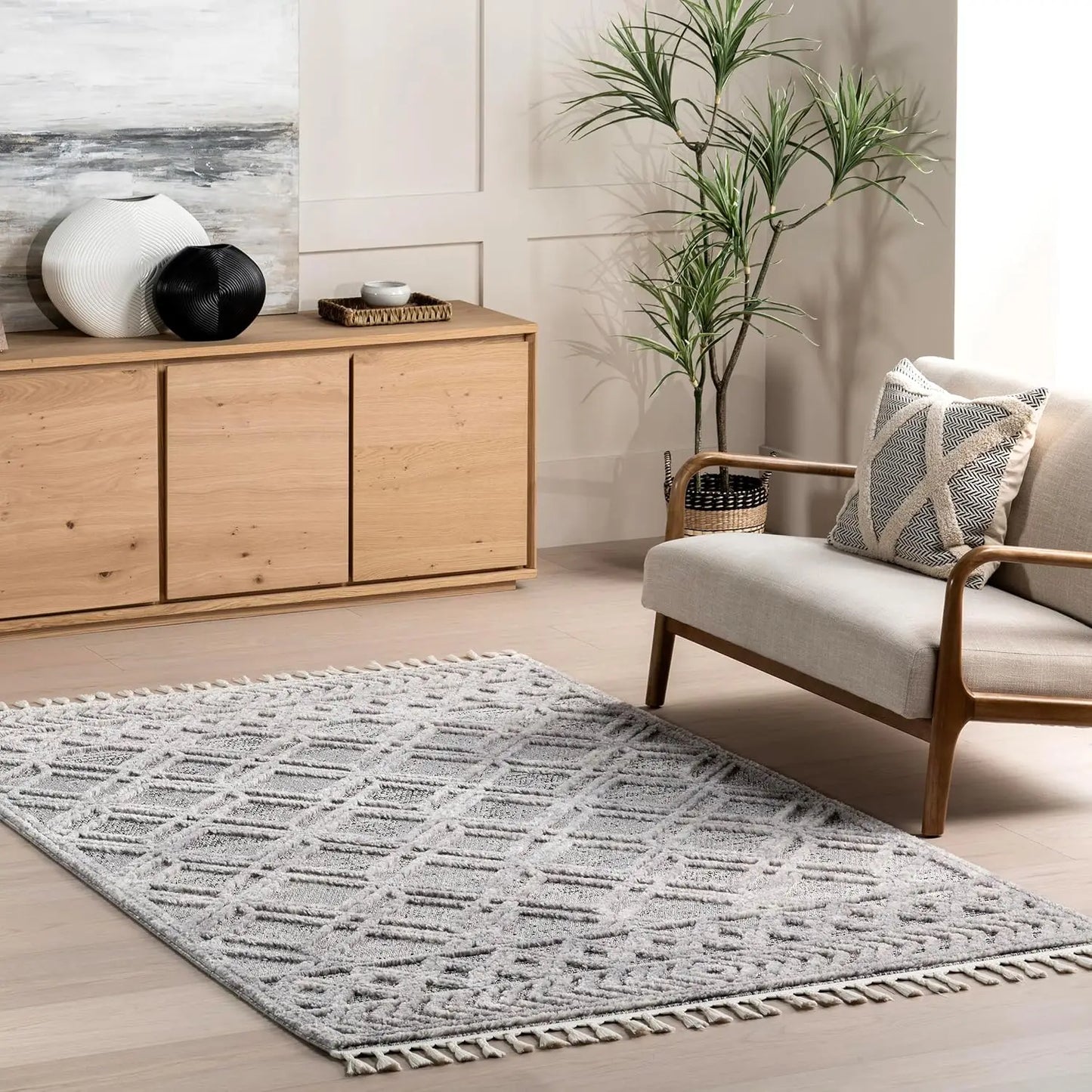 9'x12' Light Grey Moroccan Tassel Area Rug