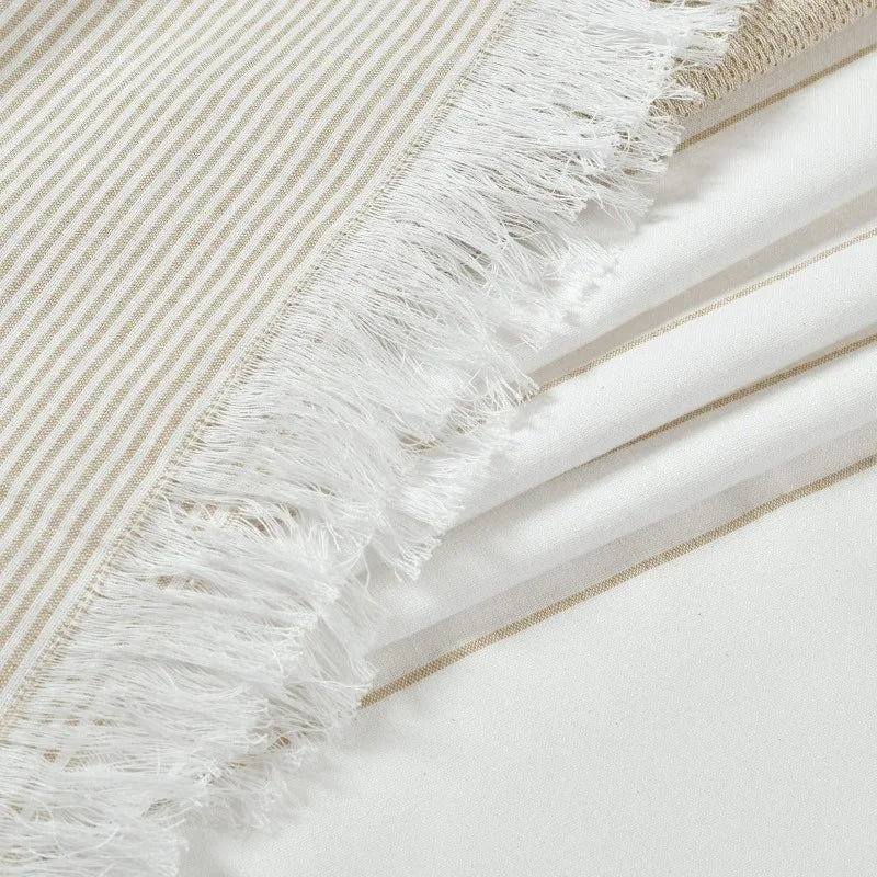 White Woven Cotton Shower Curtain with Tassels