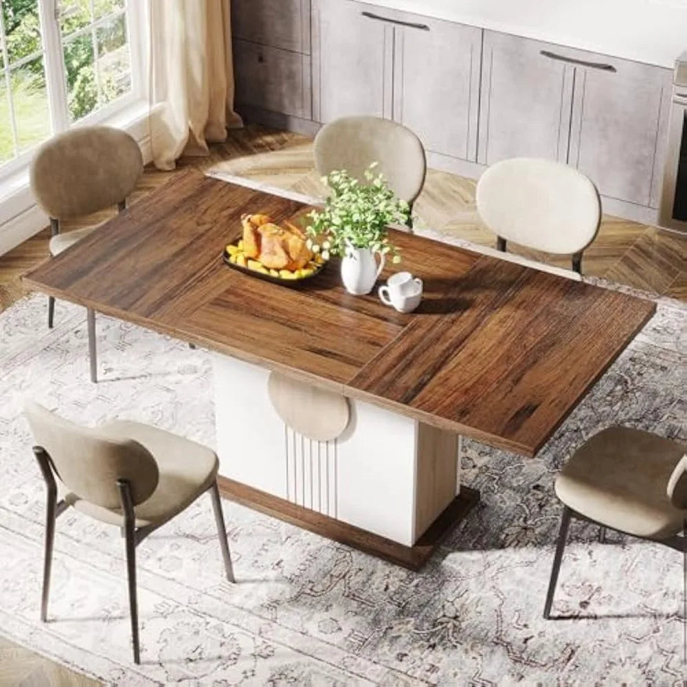 55" Oak Dining Table for 4 to 6 People