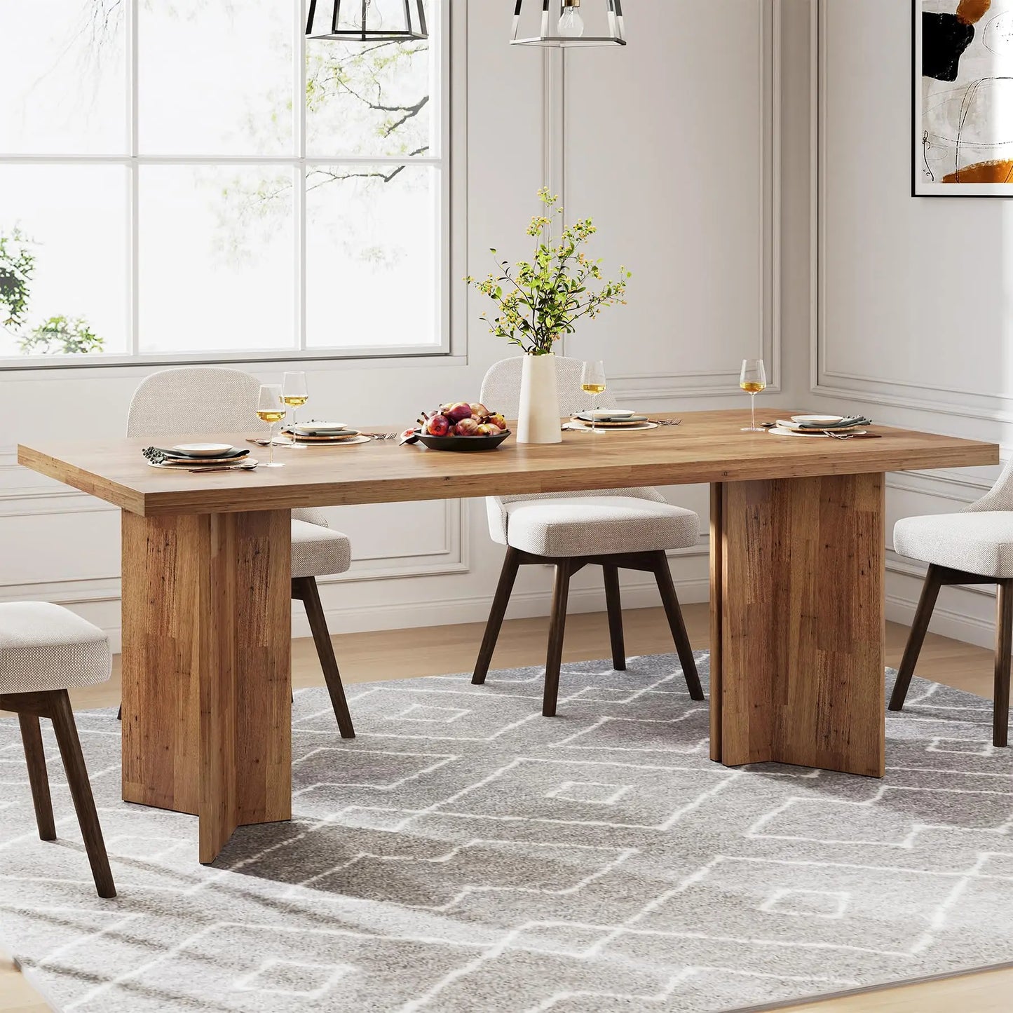 63" Rectangular Farmhouse Dining Table for 4-6