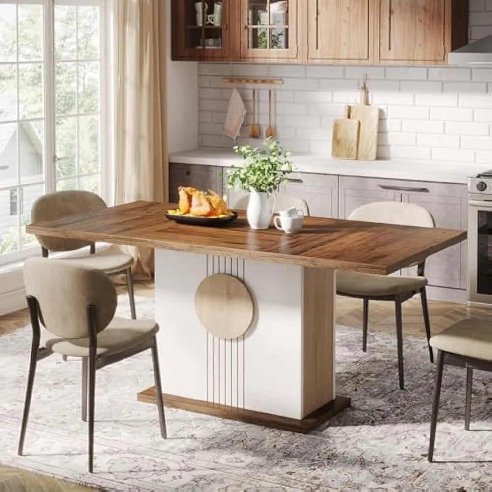 55" Oak Dining Table for 4 to 6 People