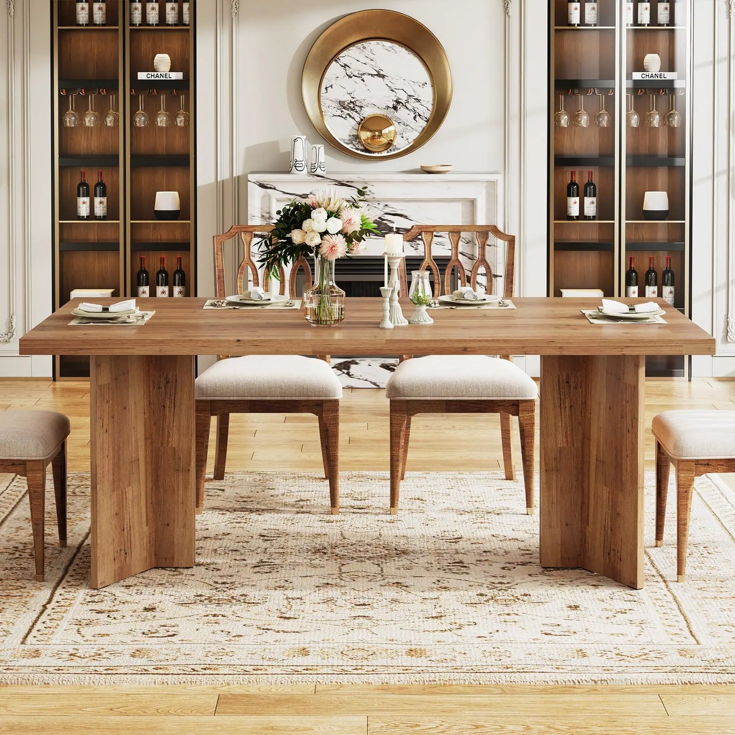 63" Rectangular Farmhouse Dining Table for 4-6