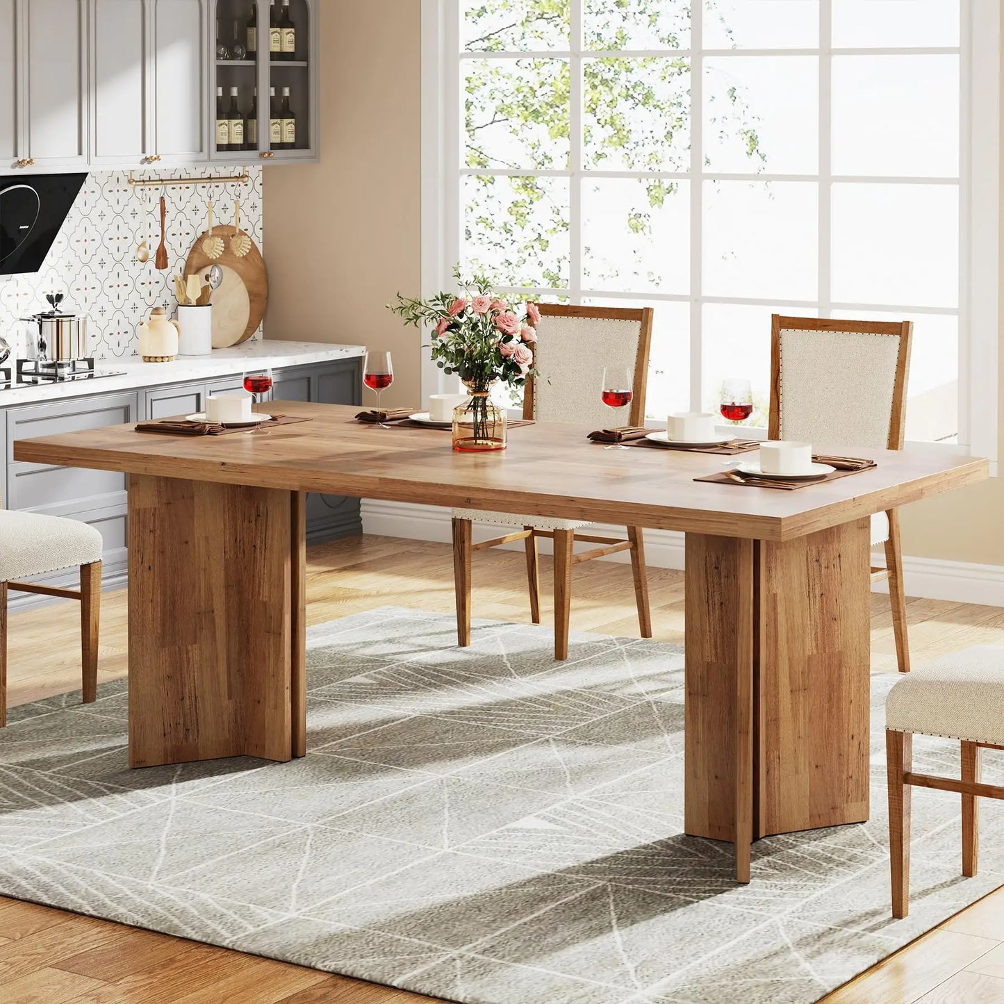 63" Rectangular Farmhouse Dining Table for 4-6