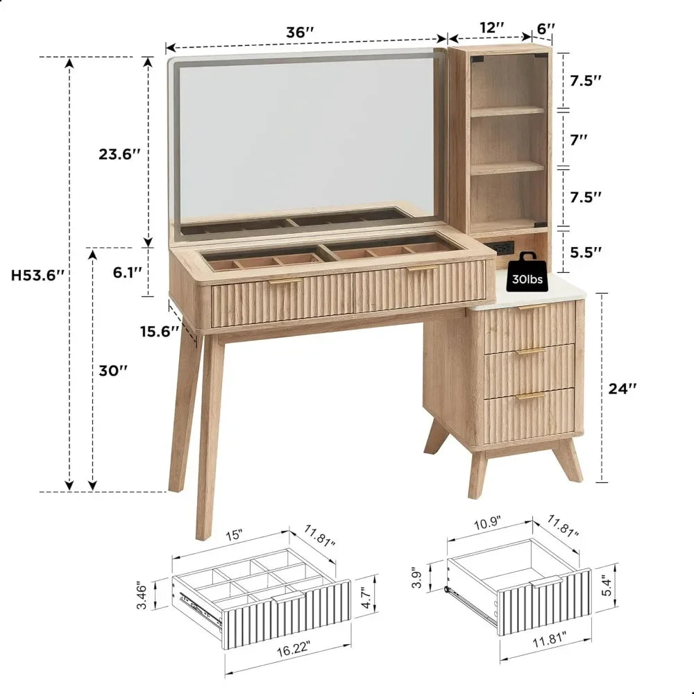 Makeup Vanity Desk with 36" Mirror and Lights,