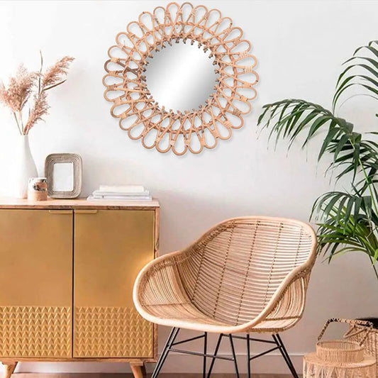 40cm Nordic Rattan Wicker Wall Hanging Mirror