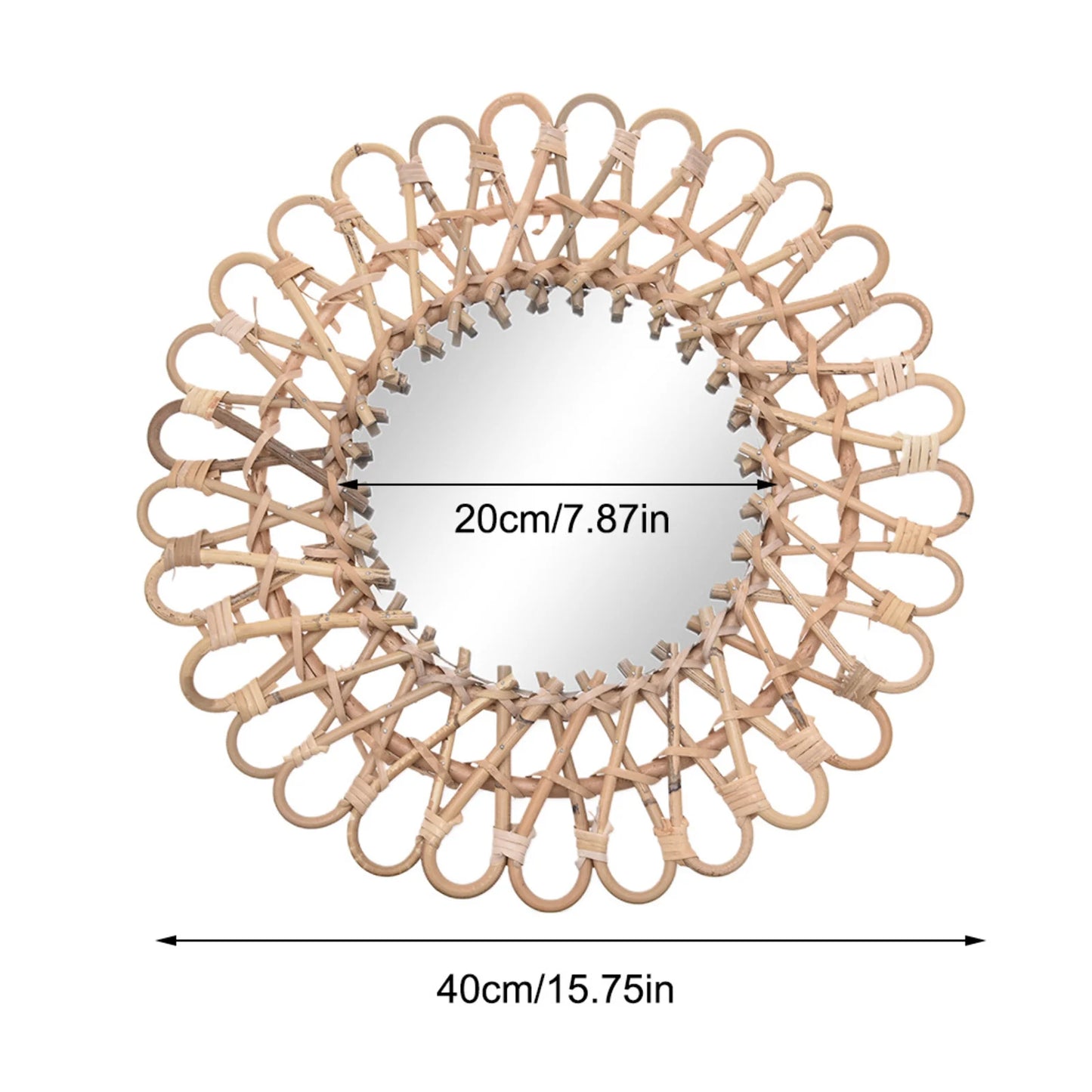 40cm Nordic Rattan Wicker Wall Hanging Mirror