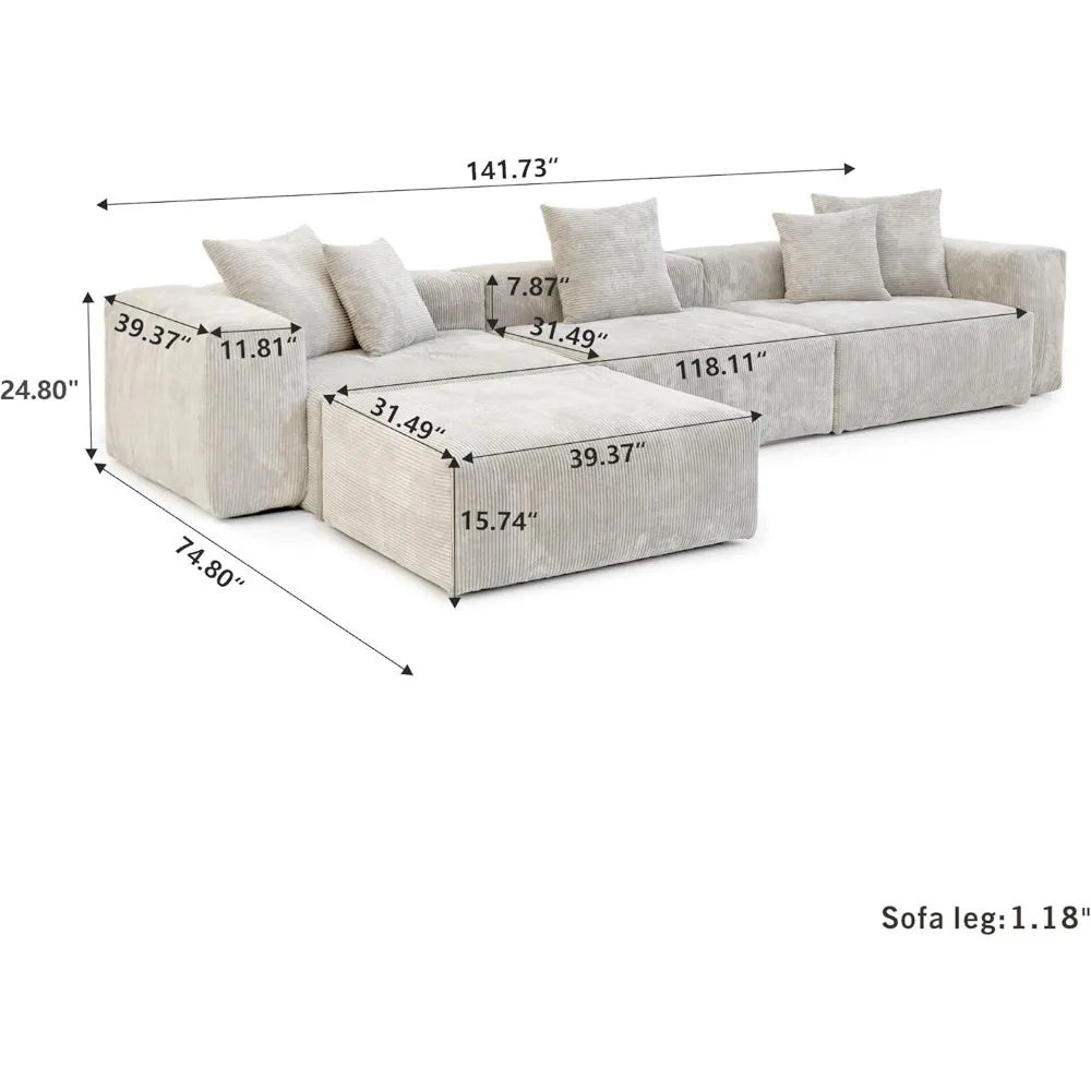 Luxurious Modular Sectional Couch with 5 Pillows
