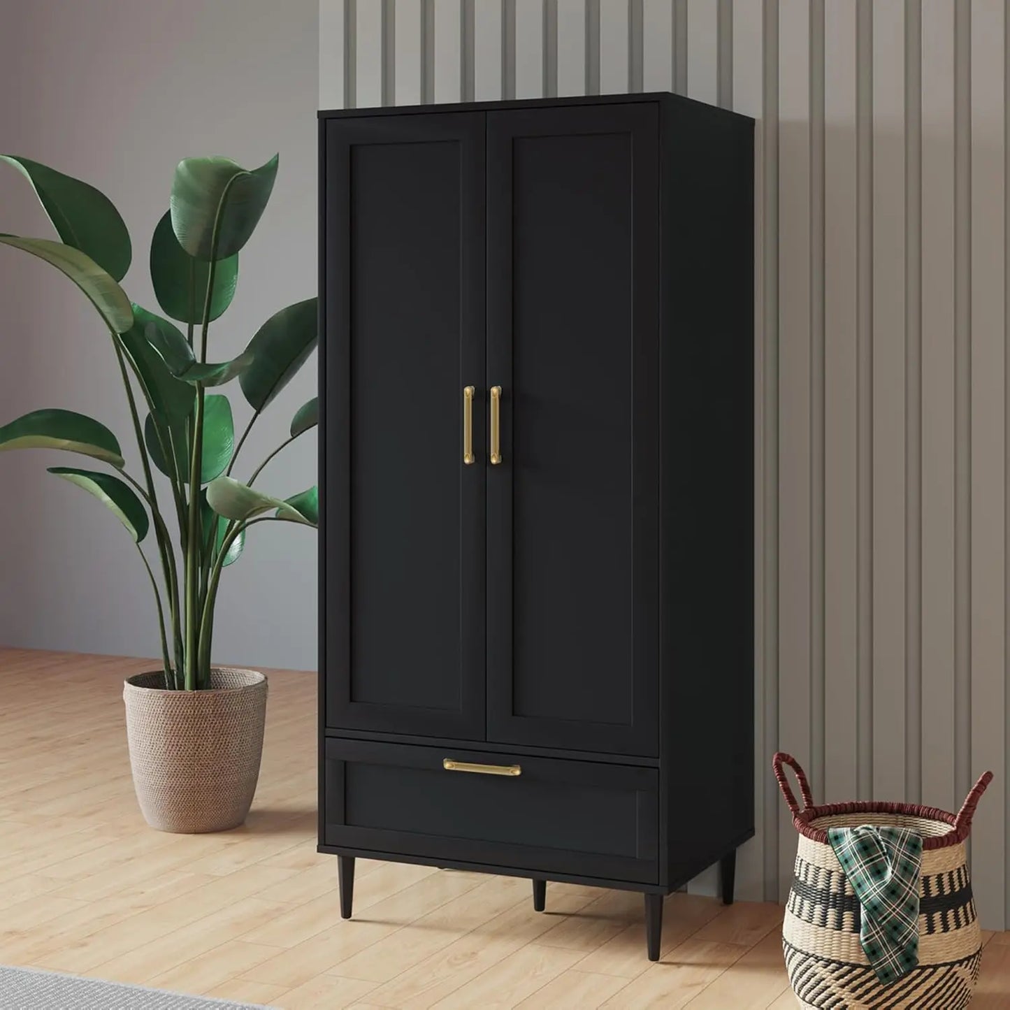 60" Wardrobe Closet with Hanging Rod