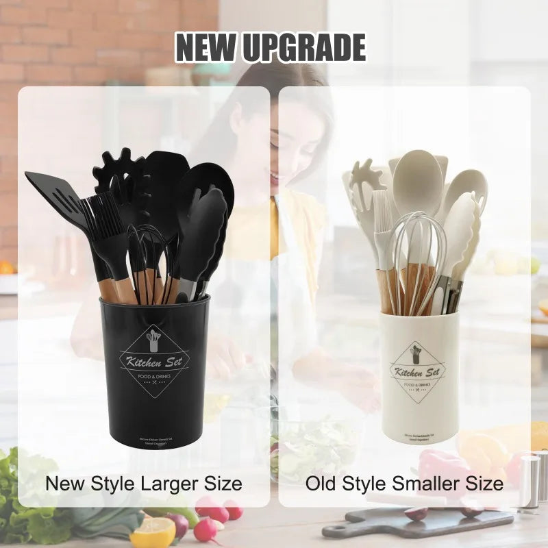 12 Silicone Kitchen Utensils With Wood Handle