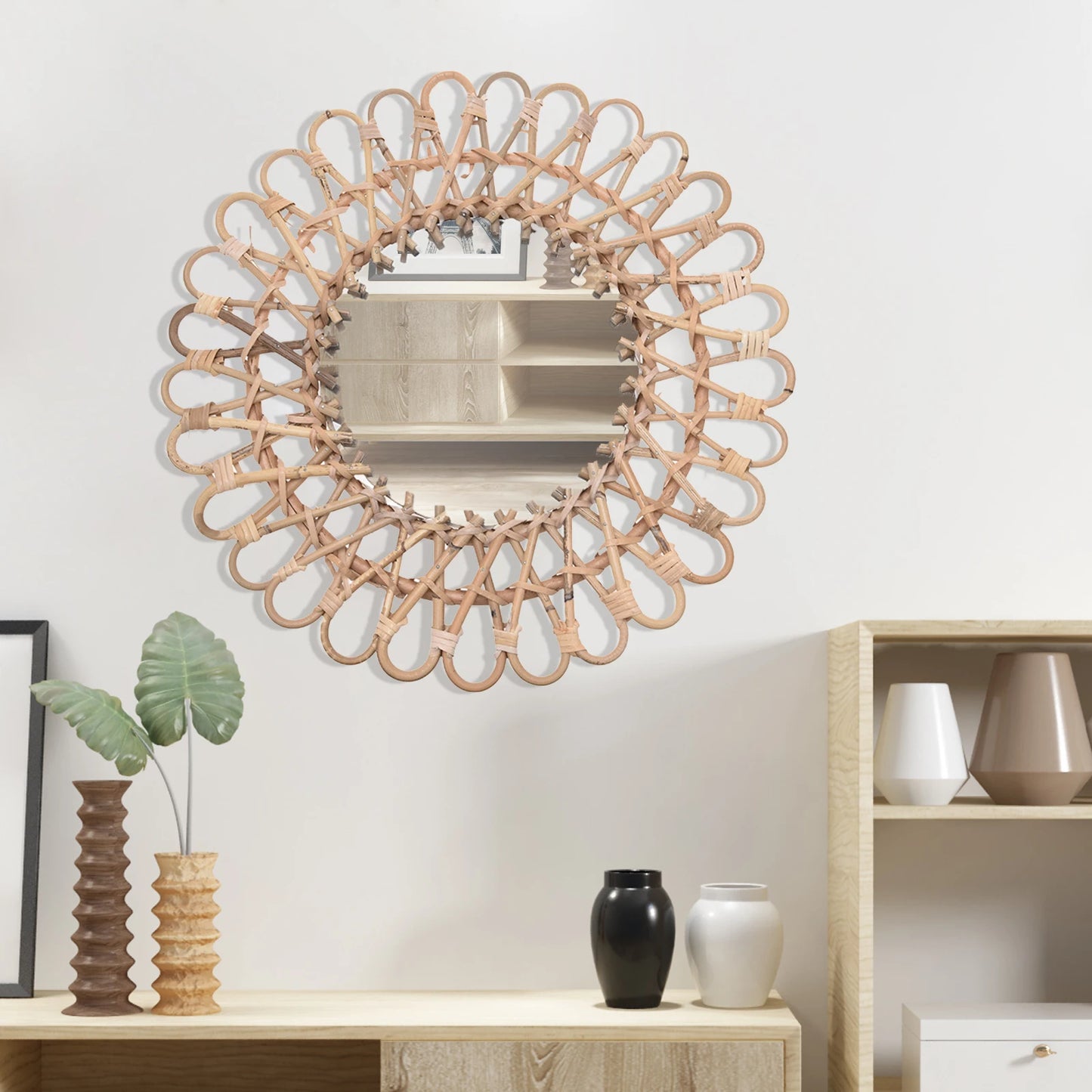 40cm Nordic Rattan Wicker Wall Hanging Mirror