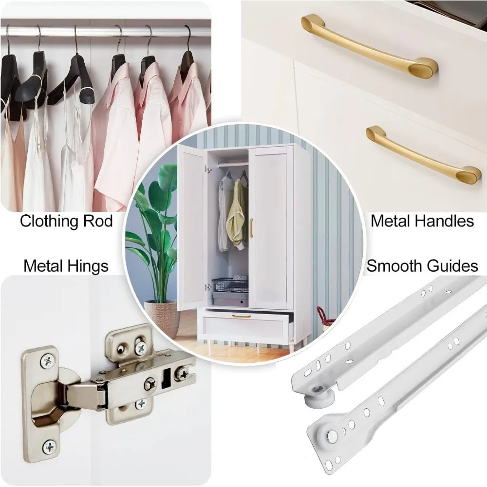 60" Wardrobe Closet with Hanging Rod
