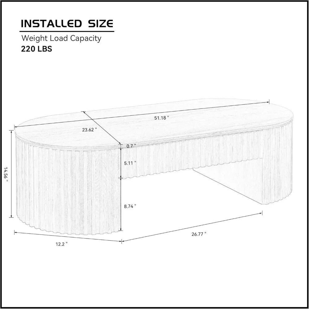 52"W Modern Fluted Drum Coffee Table with Drawer
