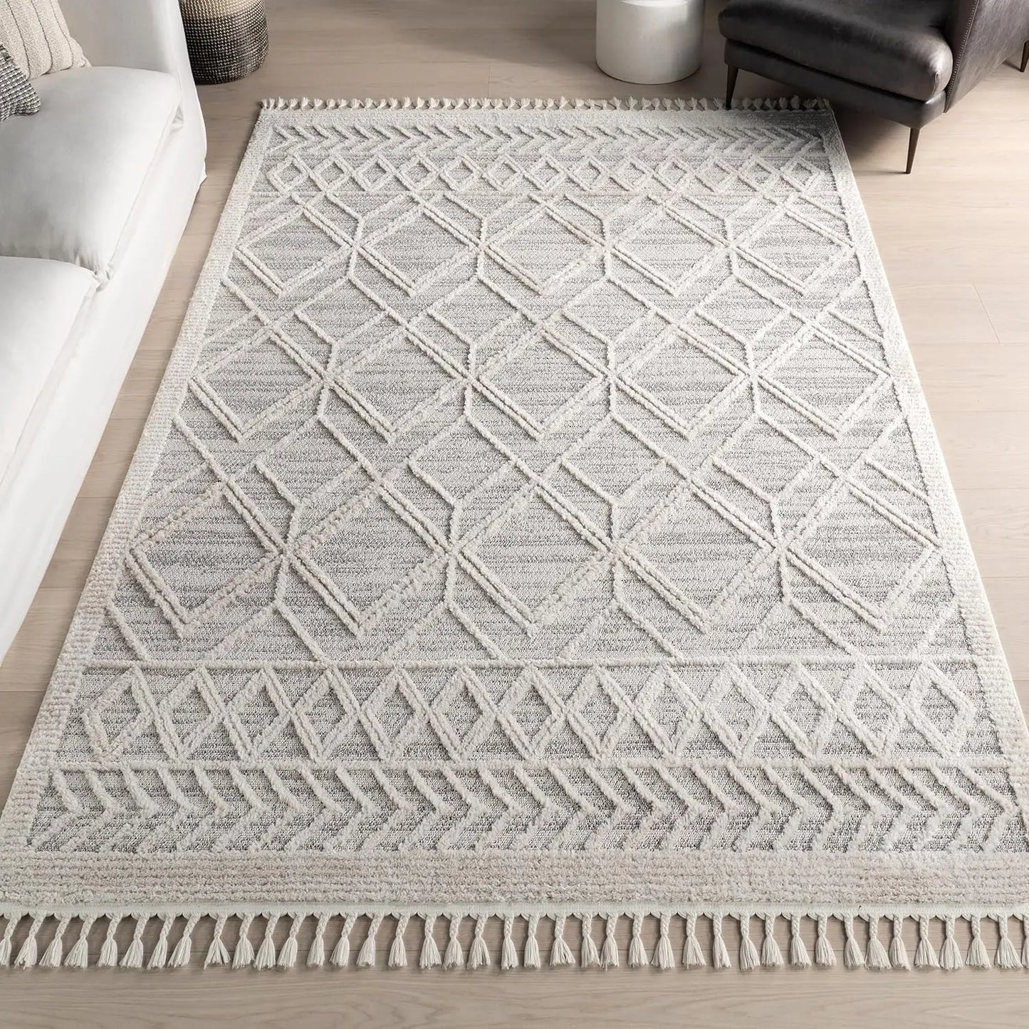 9'x12' Light Grey Moroccan Tassel Area Rug