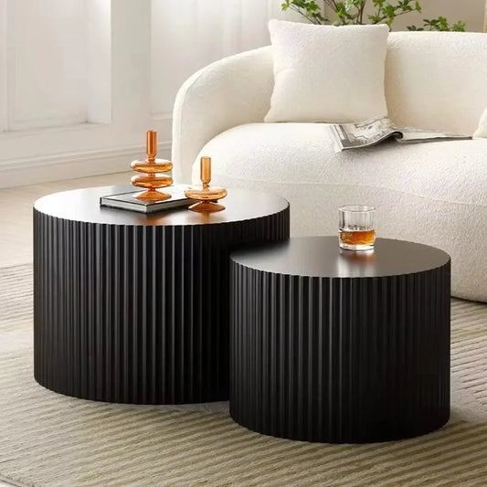 Round Wooden Coffee Table Set