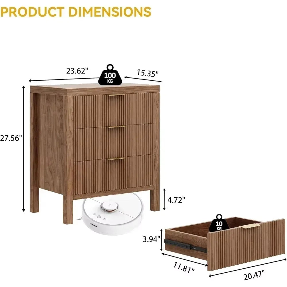 Nightstand Dresser with 3 Wide Drawers