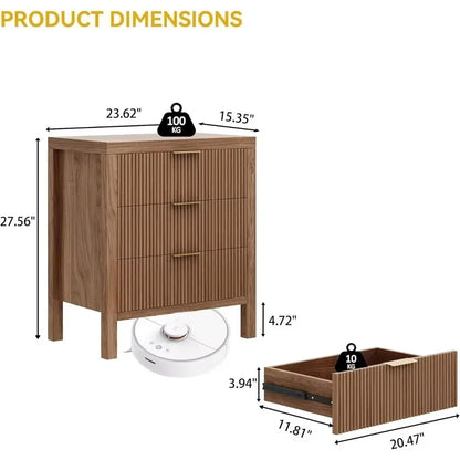Nightstand Dresser with 3 Wide Drawers